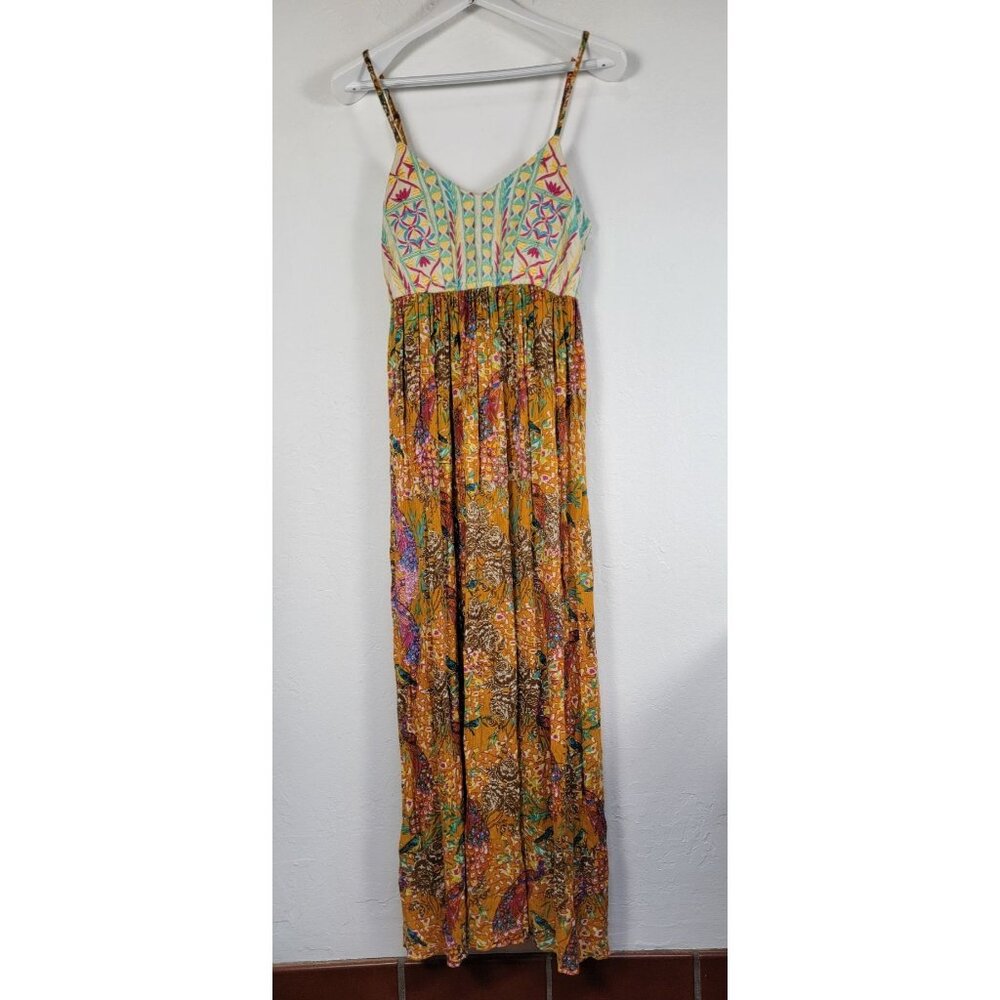 Raaga Womens Embroidered Maxi Dress Small Multicolor Bohemian Adjustable Straps